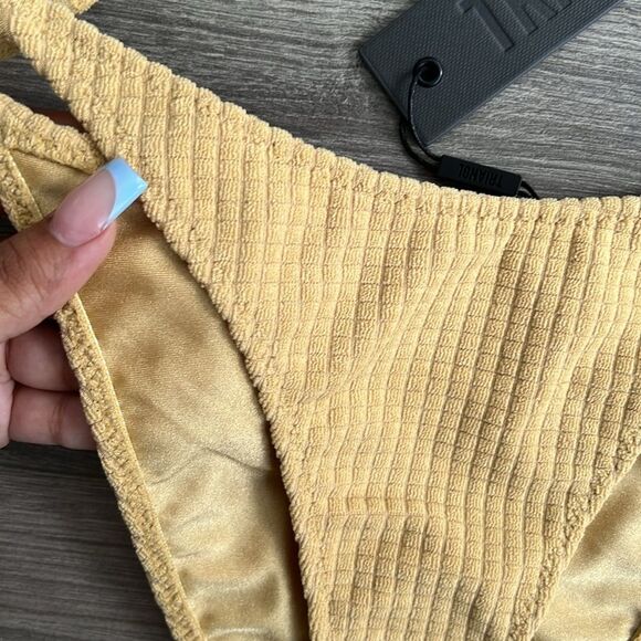 TRIANGL Textured String Bikini Bottom Medium Golden Tan Terry Knit Beach Y2K NWT - Picture 4 of 9